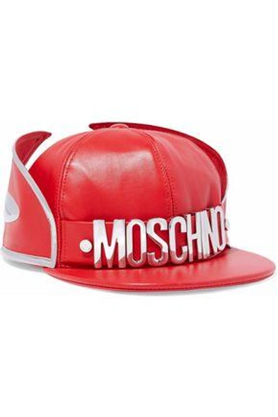 Moschino Woman Metallic-trimmed Embellished Leather Cap Red