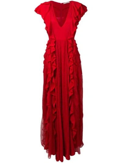 Amen V-neck Ruffled Dress - Red