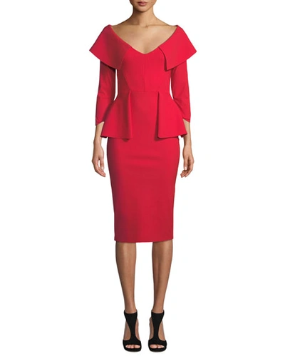 Chiara Boni La Petite Robe Hande Collared Peplum Dress In Red