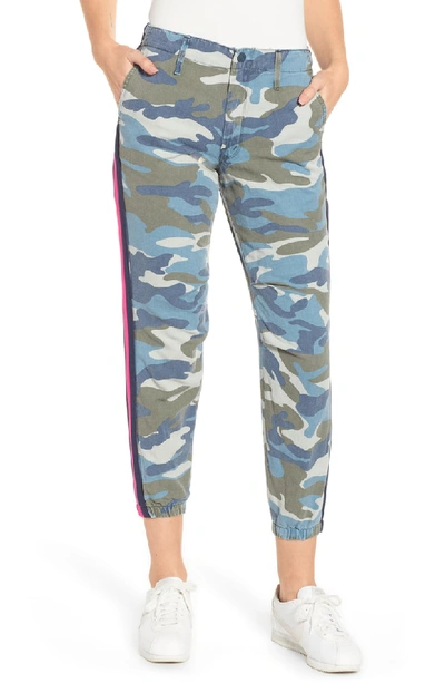 Mother Misfit Camo-print Racer Stripe Cropped Pants In Army Blue Camo