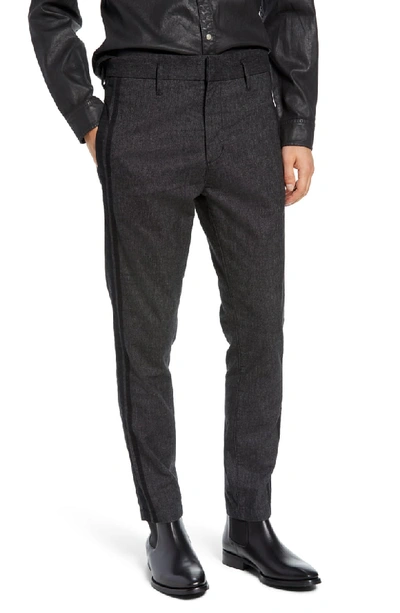 John Varvatos Men's Flat-front Pants With Tonal Side-taping In Charcoal Heather