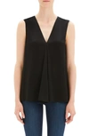 Theory Silk V-neck Draped-front A-line Top In Black