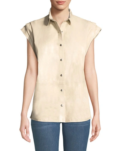 Iro Hally Snap-front Leather Short-sleeve Top