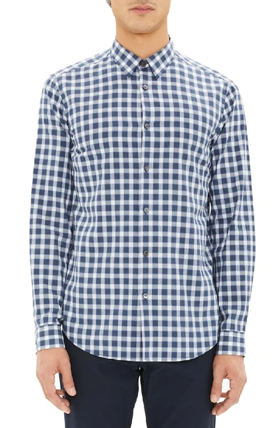 Theory Irving Light Flannel Button-down Shirt In Admiral Check Blue