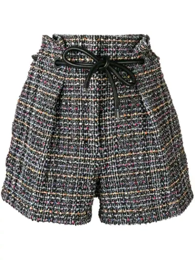 3.1 Phillip Lim / フィリップ リム Origami Pleated Textured Tweed Shorts In Black-white Multi
