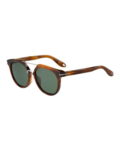 Givenchy Square Acetate Sunglasses W/ Metal Trim In Havana