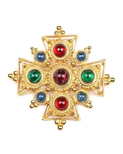 Ben-amun Multicolor Cross Brooch In Gold