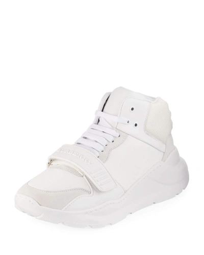 Burberry Regis Leather/suede High-top Sneakers In Optic White