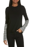 Veronica Beard Roscoe Crewneck Wool Sweater With Plaid Sleeves In Black Multi
