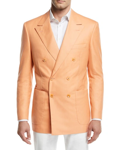 Stefano Ricci Tonal-stripe Double-breasted Sport Coat, Orange