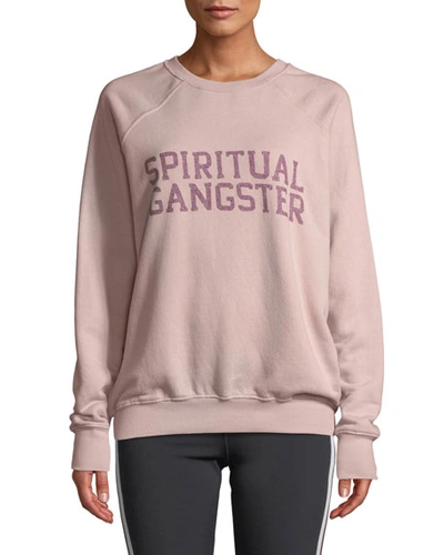 Spiritual Gangster Varsity Classic Graphic Crewneck Sweatshirt In Rose Quartz