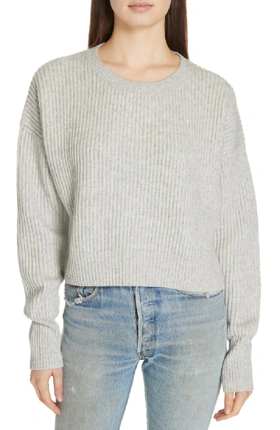 Re/done Cropped Wool-cashmere Ribbed Sweater In Heather Grey