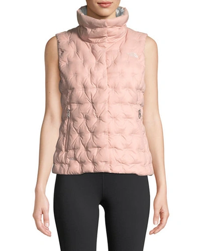 The North Face Holladown Zip-front Crop Vest In Misty Rose