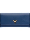 Prada Logo-plaque Continental Wallet In Blue