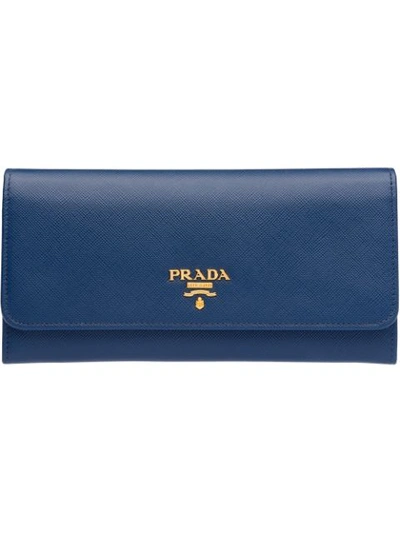 Prada Logo-plaque Continental Wallet In Blue