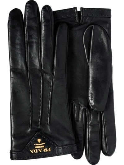 Prada Logo-plaque Lined Gloves In Black