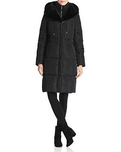 Cole Haan Zip-front Puffer Coat With Faux Fur-lined Hood In Black