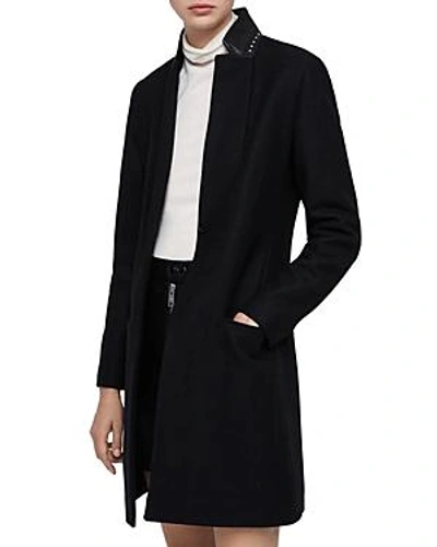 Allsaints Leni Stud Trim Leather Collar Coat In Black