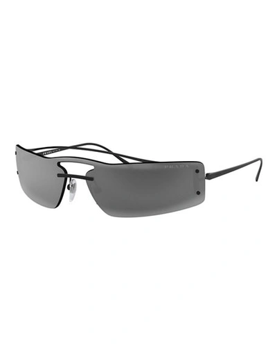 Prada Rainbow Wrap Rectangle Sunglasses In Black/ Gray