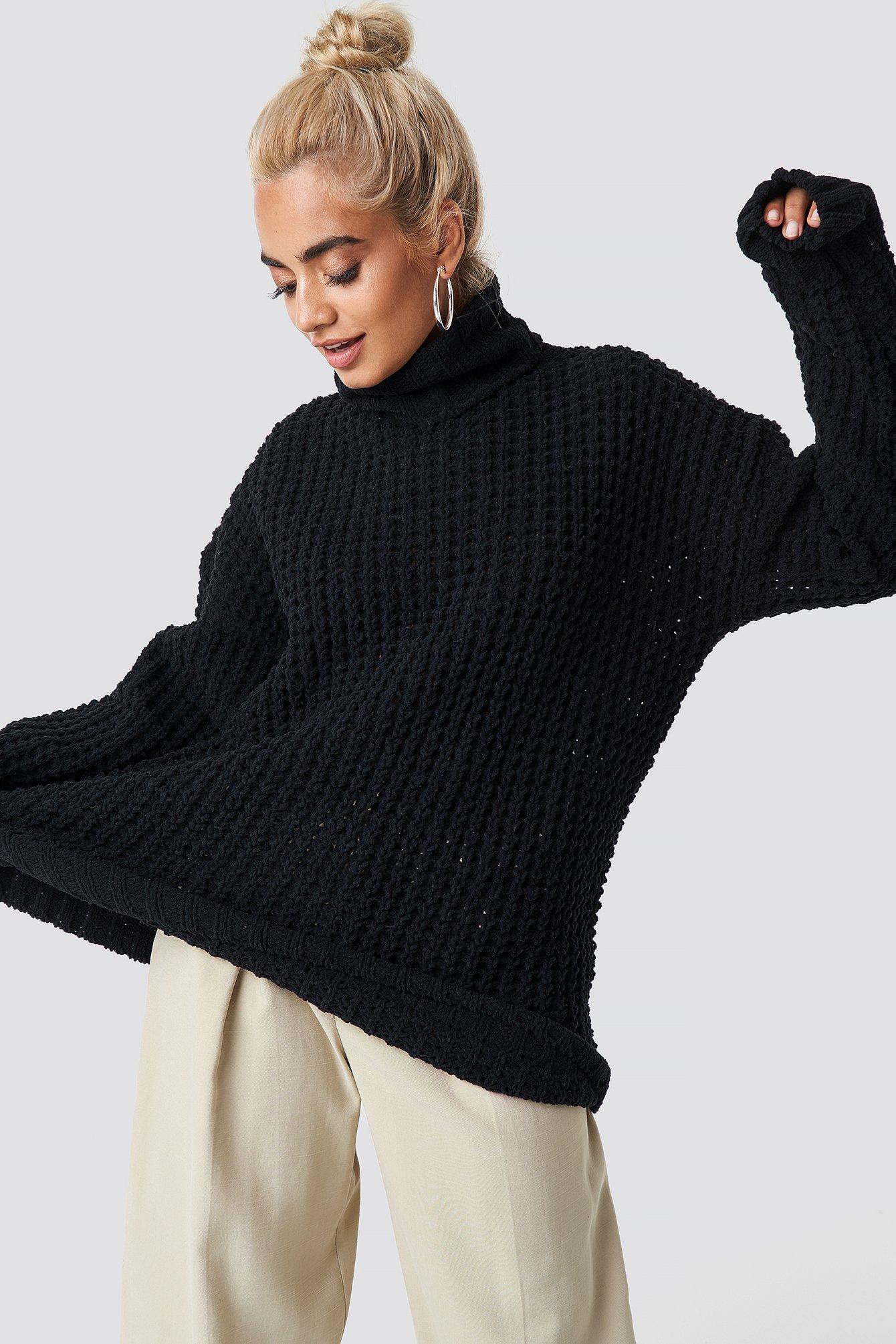 black oversized knit cardigan