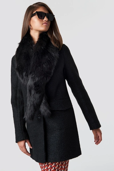 Na-kd Faux Fur Collar Coat Black