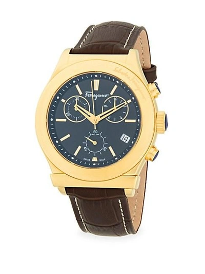 Ferragamo Stainless Steel & Leather-strap Watch In Gold