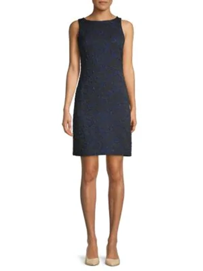 Donna Ricco Embroidered Two-tone Sheath Dress In Black Cobalt