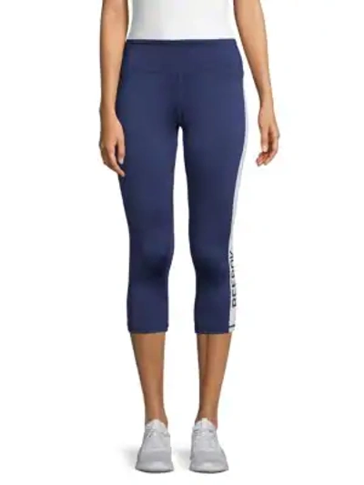 Reebok Cropped Logo Leggings In Blue