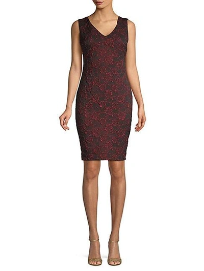 Donna Ricco Embroidered Two-tone Sheath Dress In Red