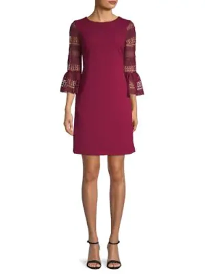 Donna Ricco Scuba Lace Flute Sleeve Dress In Wine