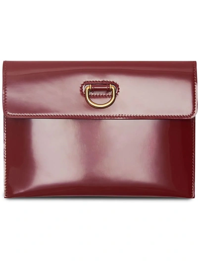 Burberry D-ring Patent Leather Pouch With Zip Coin Case - Red