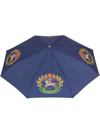 Burberry Crest Print Folding Umbrella - Blue