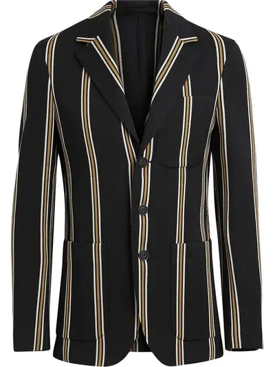 Burberry Slim Fit Striped Wool Blend Club Blazer In Black