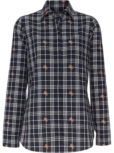 Burberry Equestrian Knight Check Cotton Shirt In Blue
