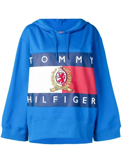 Tommy Hilfiger Logo Colour-block Hoodie - Blue