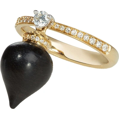 Annoushka Touch Wood 18ct Yellow Gold, Diamond And Ebony Ring