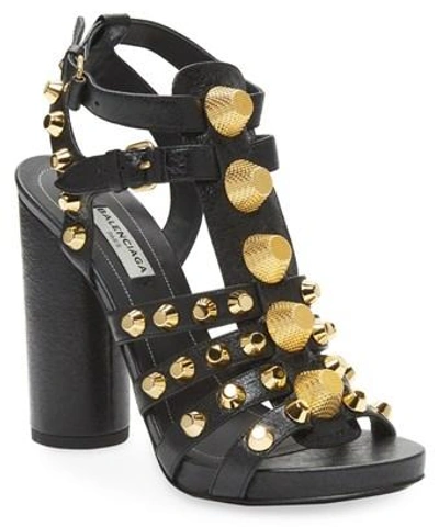 Balenciaga Studded Leather Block-heel Sandal In Nocolor | ModeSens