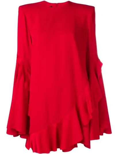 Alex Perry Flared Ruffled Dress In Red