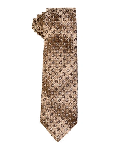 Isaia Small-paisley Silk Tie In Tan