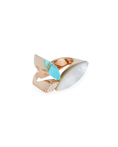 Roberto Coin Petals 18k Rose Gold Turquoise, Diamond & Mother-of-pearl Ring