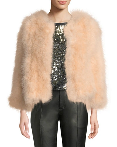 Belle Fare Knit Ostrich Feather Jacket In Blush