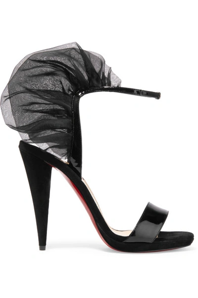 Christian Louboutin Jacqueline 120 Organza-trimmed Patent-leather And Suede Sandals In Black