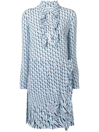 Prada Printed Shift Dress In Light Blue