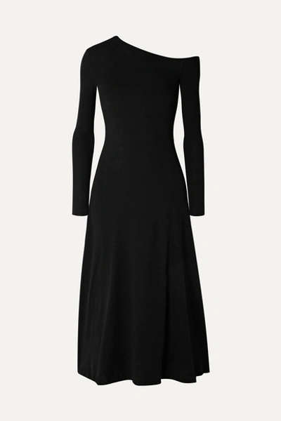 Rosetta Getty Long Sleeve One-shoulder Cotton Flare Dress In Black