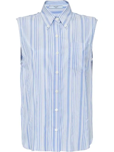 Prada Sleeveless Striped Button-front Blouse, Blue Pattern
