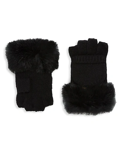 Adrienne Landau Fingerless Rex Rabbit Gloves In Black
