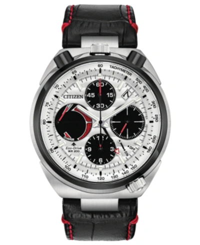 Citizen Eco-drive Men's Chronograph Promaster Tsuno Racer Black Leather Strap Watch 45mm In Silver/black