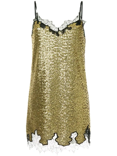 Robert Rodriguez Sequin Lace Camisole Dress In Yellow