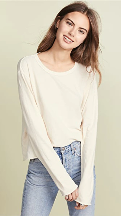 The Great The Long Sleeve Crop Tee In Washed White