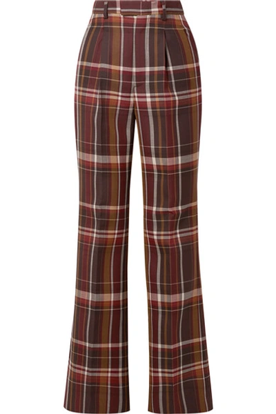 Acne Studios Checked Wool And Silk-blend Flared Pants In Brown